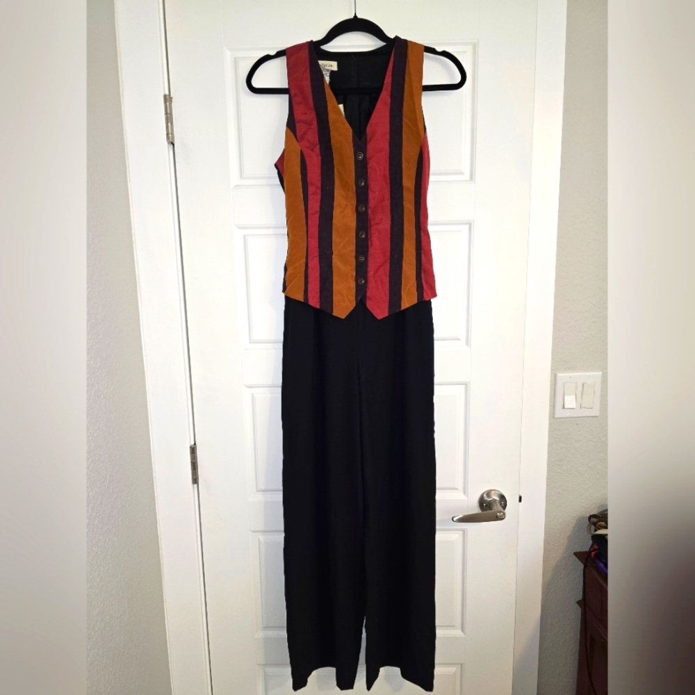 NWT ✨️Ann Taylor Vintage Striped Multicolor Vest W/Black Jumpsuit Size:4